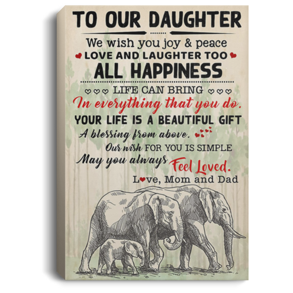 200813BB Mom And Dad To Daughter Elephant Family Canvas Quote We Wish Joy And Peace Love And Laughter Too Poster Art Print 8x12 12x18 16x24