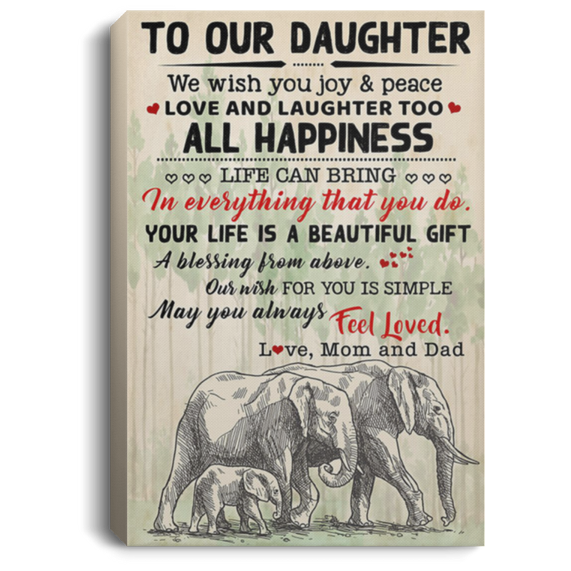 200813BB Mom And Dad To Daughter Elephant Family Canvas Quote We Wish Joy And Peace Love And Laughter Too Poster Art Print 8x12 12x18 16x24