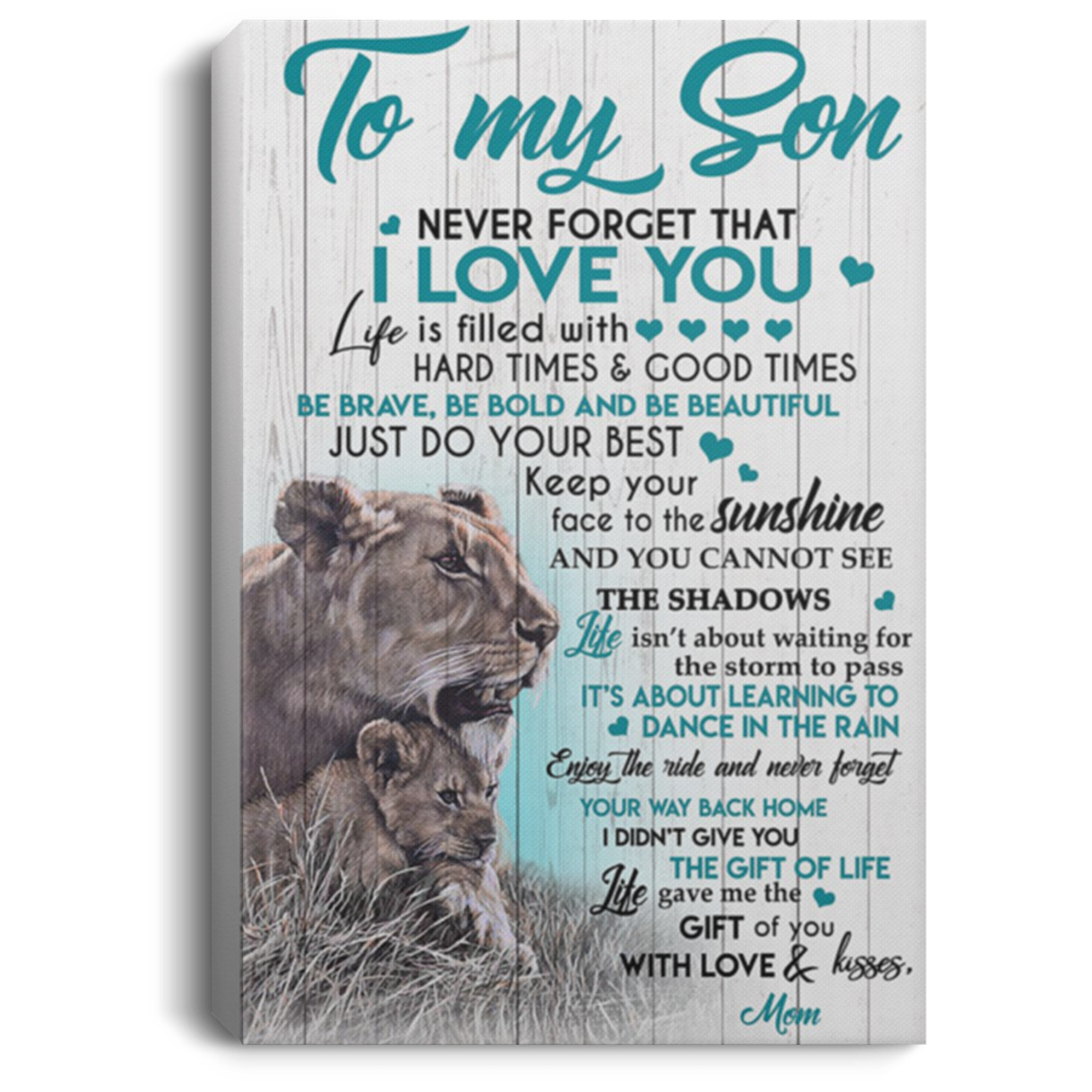 200813BB To My Son From Mom Bear Wall Art Canvas Vertical Perfect Birthday Christmas Ideas Great Gift Decoration 8x12 12x18 16x24