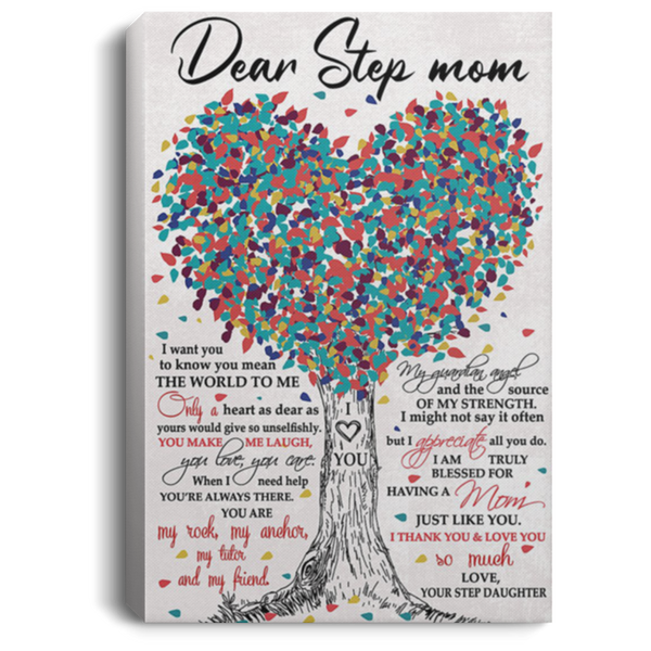 200813BB Family Tree Canvas Wall Art Dear Step Mom I Want You To Know You Mean The World To Me Poster Gift From Daughter 8x12 12x18 16x24