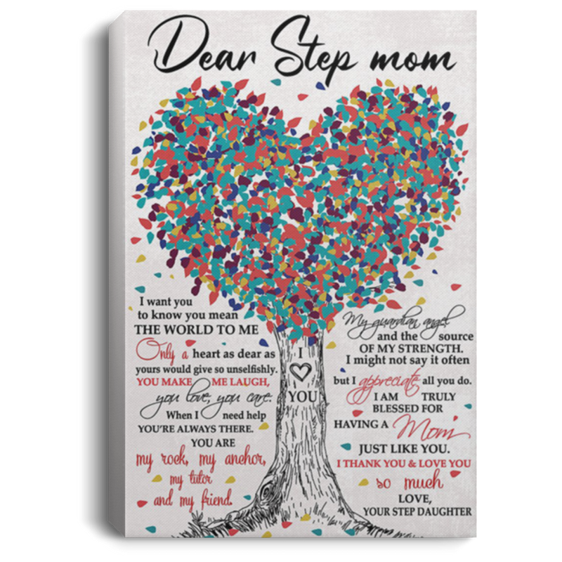 200813BB Family Tree Canvas Wall Art Dear Step Mom I Want You To Know You Mean The World To Me Poster Gift From Daughter 8x12 12x18 16x24