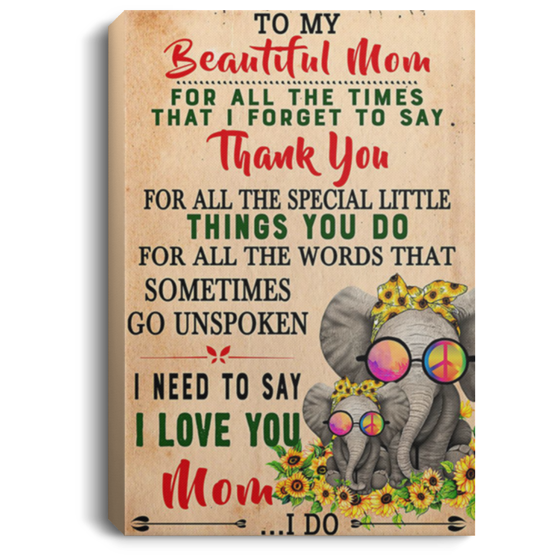 200813BB To My Beautiful Mom Canvas Poster Print Elephant - Thank You For All The Special Little Things You Do From Daughter