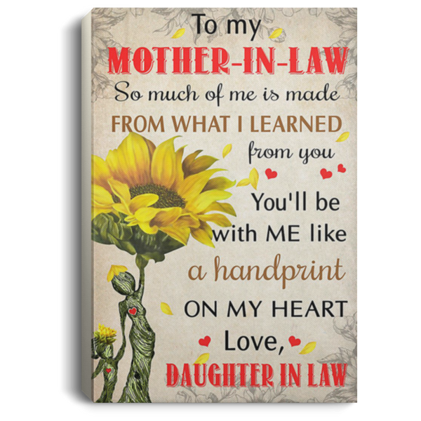 200813BB Sunflower Mother In Law Family Canvas Print You'll Be With Me Like A Handprint On My Heart Poster Gift From Daughter In Law