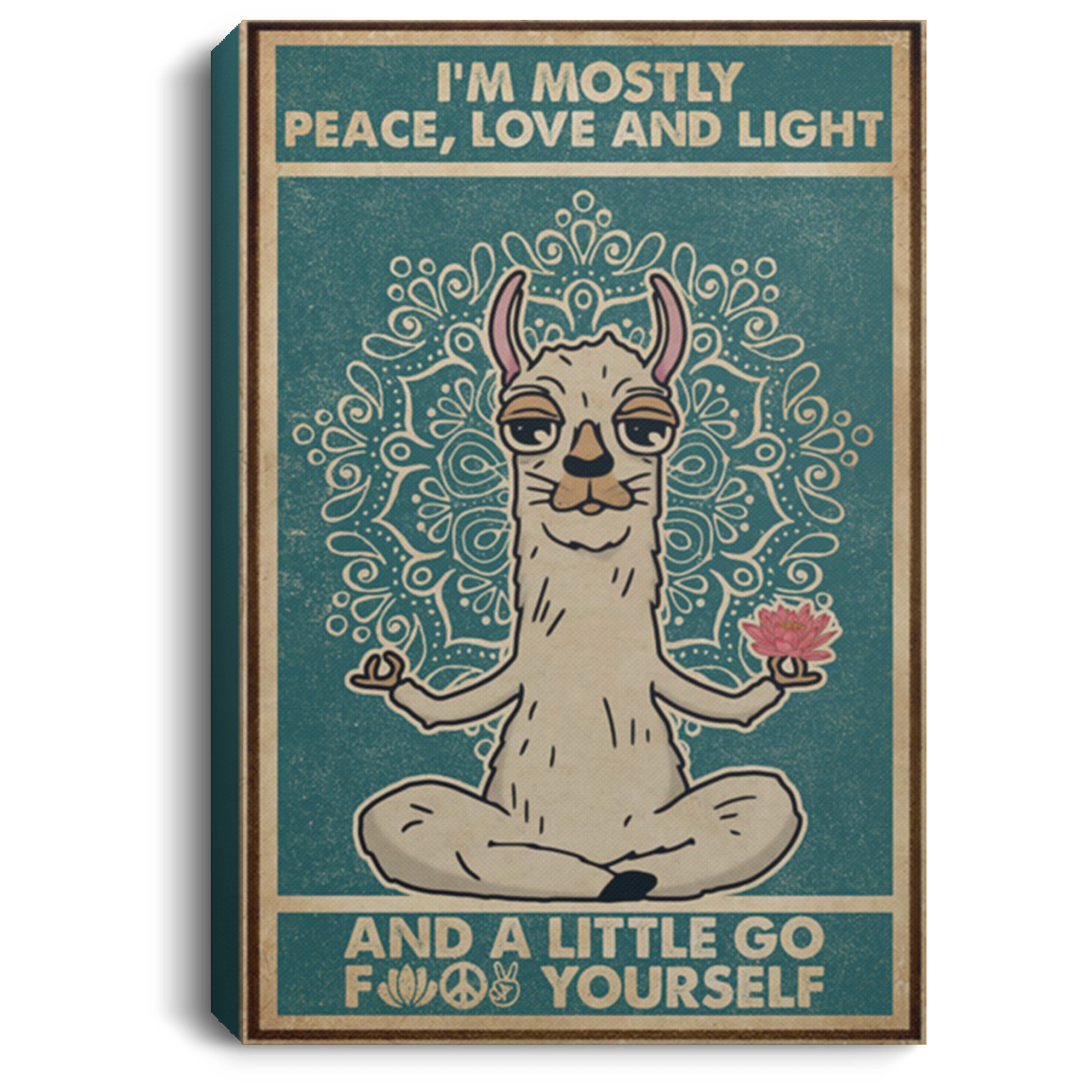 200818EE I'm Mostly Peace Love And Light Llama Yoga Canvas Wall Art Print Perfect Birthday Christmas Ideas Great Gift Decoration 8x12 12x18 16x24