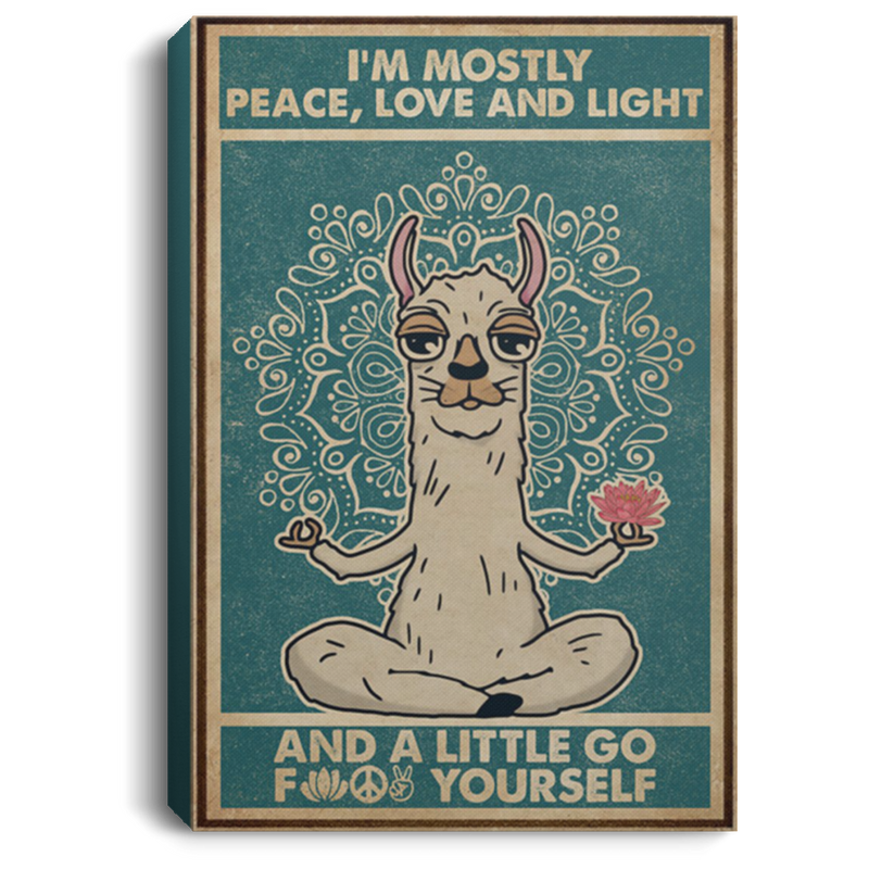 200818EE I'm Mostly Peace Love And Light Llama Yoga Canvas Wall Art Print Perfect Birthday Christmas Ideas Great Gift Decoration 8x12 12x18 16x24