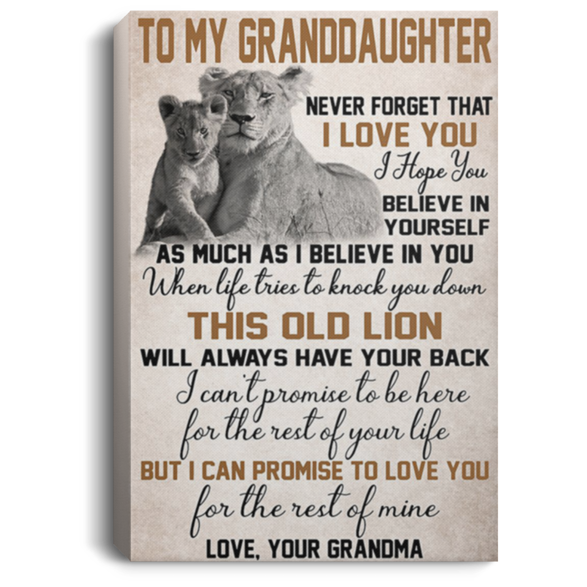 200813BB Lion Granddaughter Family Canvas Art Wall Décor From Grandma Perfect Birthday Christmas Ideas Great Gift Decoration 8x12 12x18 16x24