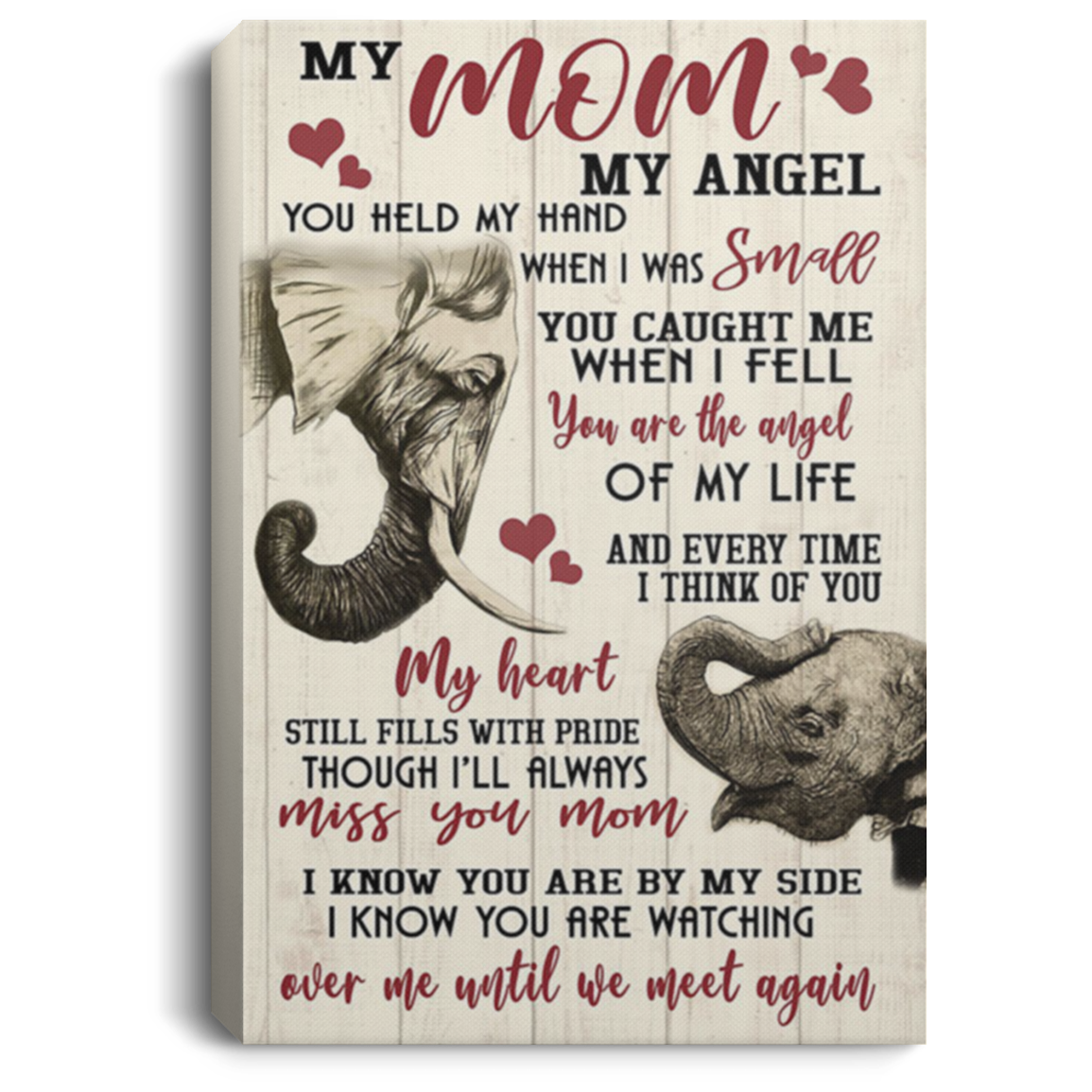 200813BB To My Mom My Angel Elephant Art Posters Inspirational Canvas Wall Art I Know You Are By My Side 8x12 12x18 16x24