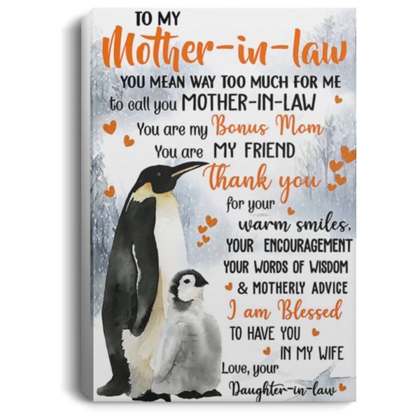 200813BB Penguin Canvas Wall Art Inspirational Quotes To Mother In Law You Are My Bonus Mom From Daughter In Law Poster 8x12 12x18 16x24