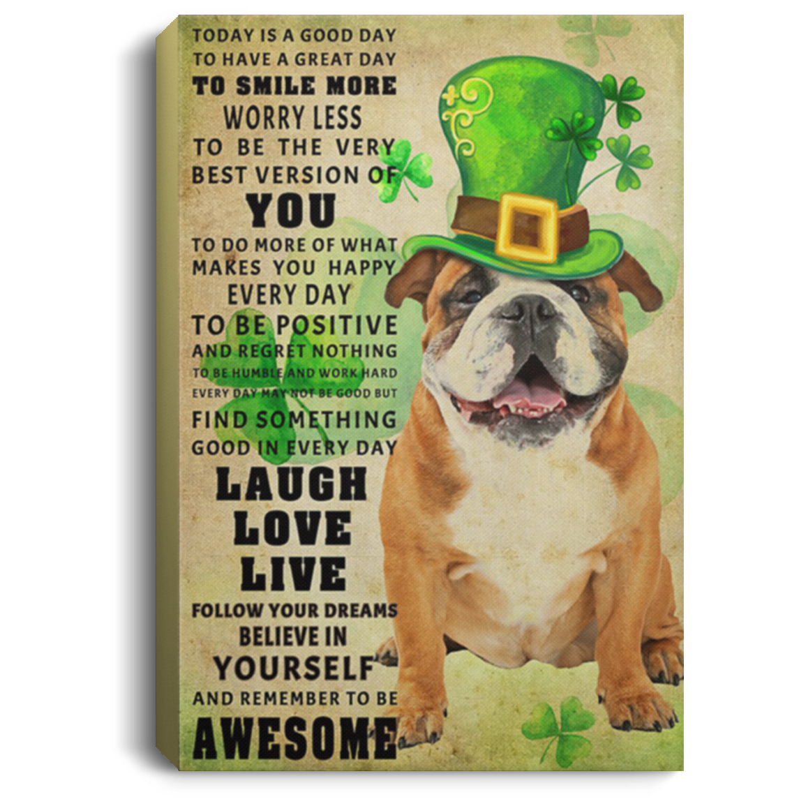 200822H Remember To Be Awesome Bulldog Canvas Inspirational Wall Art Funny Gift For Men Women On Birthday Christmas Wrapped Ready To Hang 8x12 12x18 16x24