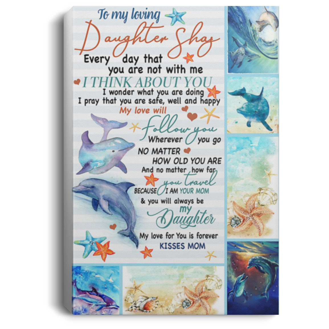200813BB Dolphin Daughter Vintage Poster Canvas Wall Art From Mom Perfect Birthday Christmas Ideas Great Gift Decoration 8x12 12x18 16x24