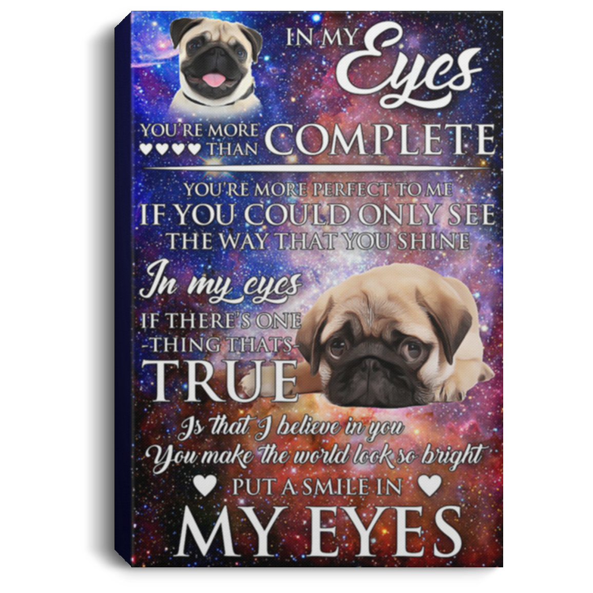 200822H Pug Dog Wall Art Canvas Vertical You're More Perfect To Me Poster Wrapped Ready To Hang 8x12 12x18 16x24