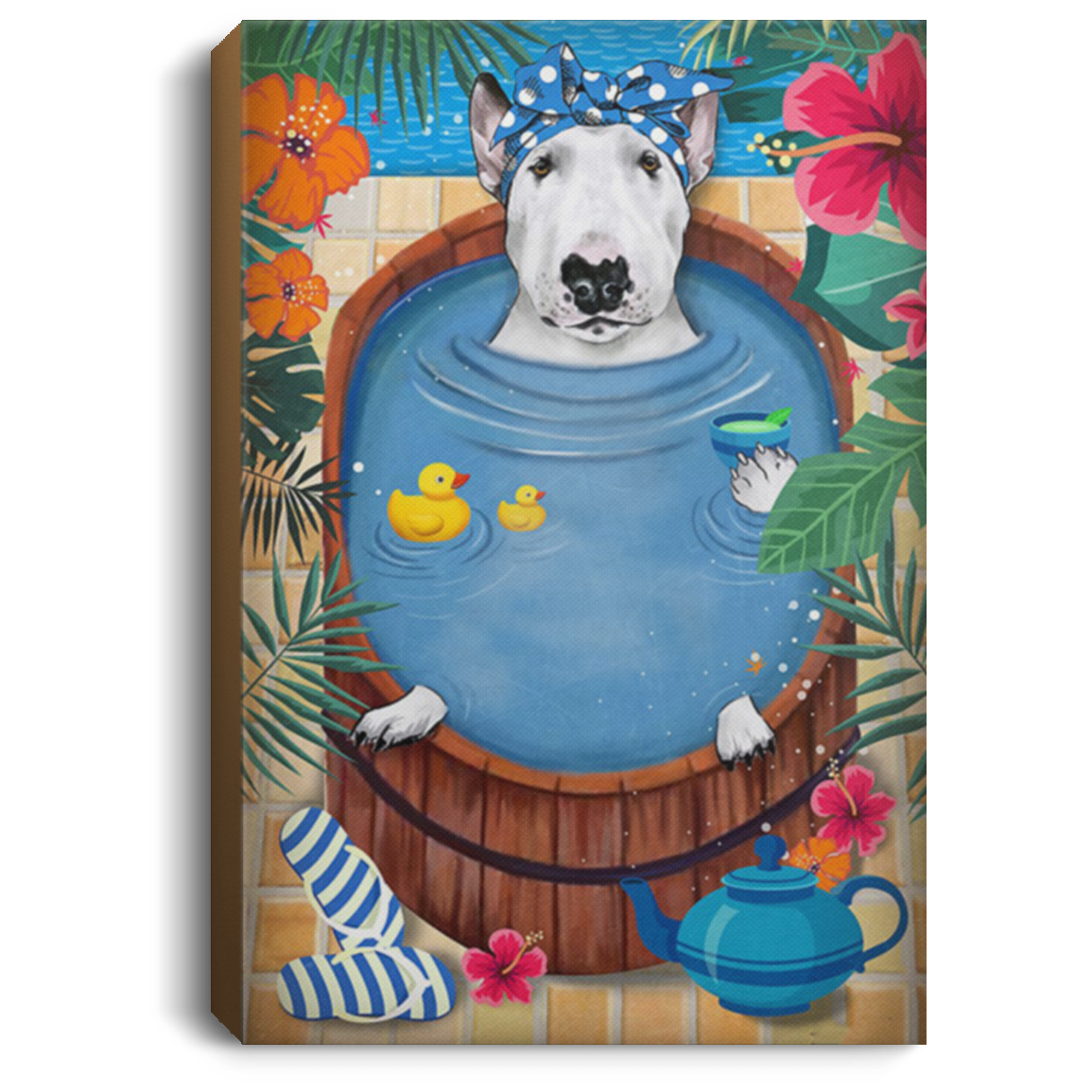 200822H Bull Terrier In The Tub Canvas Poster Custom Personalized Gift For Men Women On Birthday Christmas Wrapped Ready To Hang 8x12 12x18 16x24