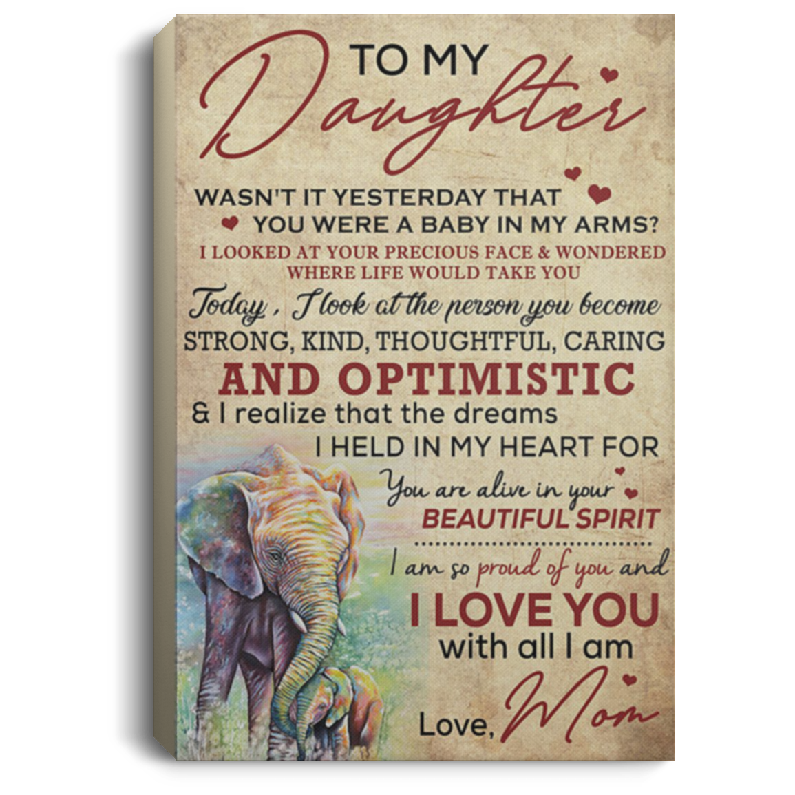 200813BB Daughter Elephant Family Canvas Wall Decor I Am So Proud Of You And I Love You With All I Am Poster Gift From Mom 8x12 12x18 16x24