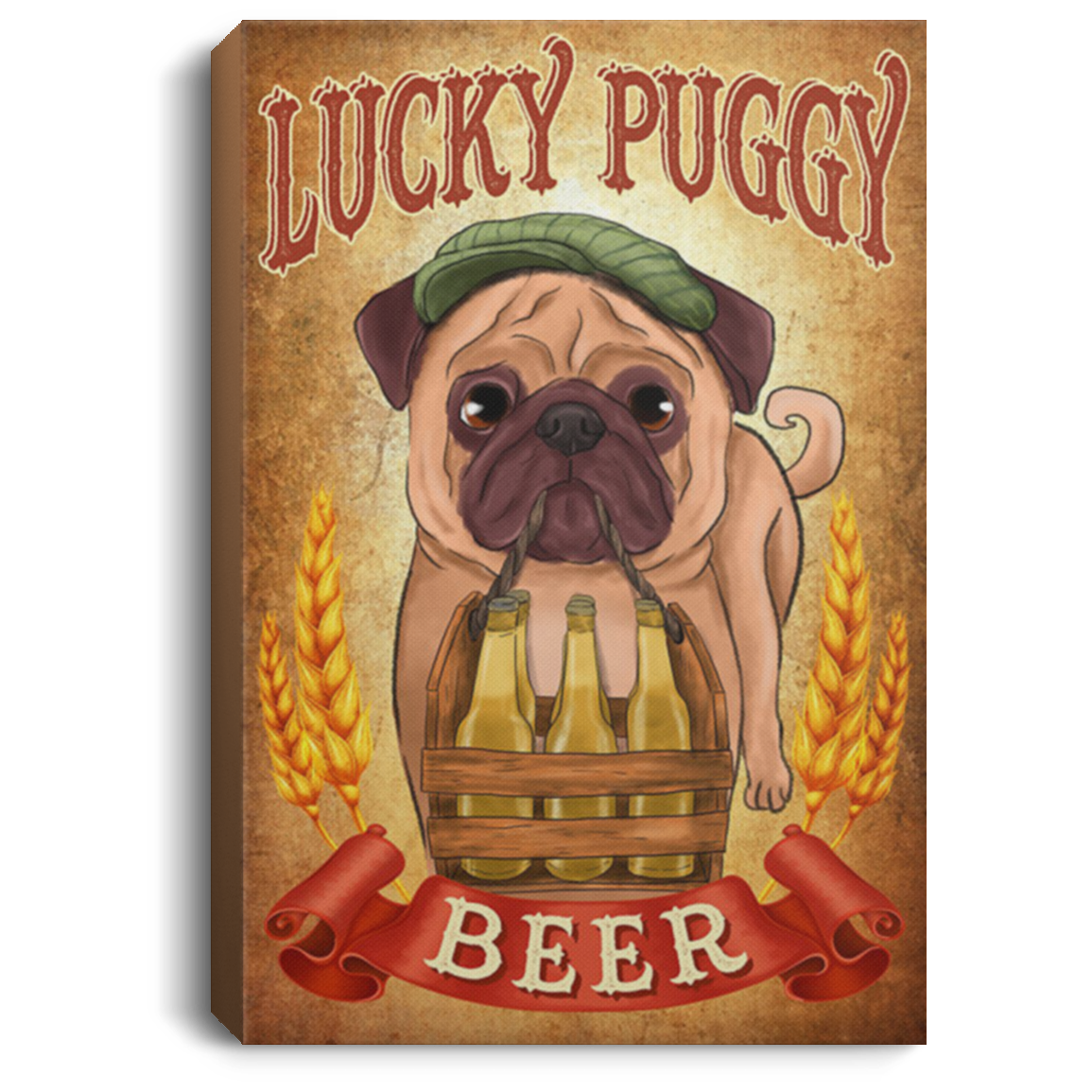 200822H Lucky Puggy Bear Canvas Wall Art For Living Room Living Room Bedroom Office Best Gift For Men Women Wrapped Ready To Hang 8x12 12x18 16x24
