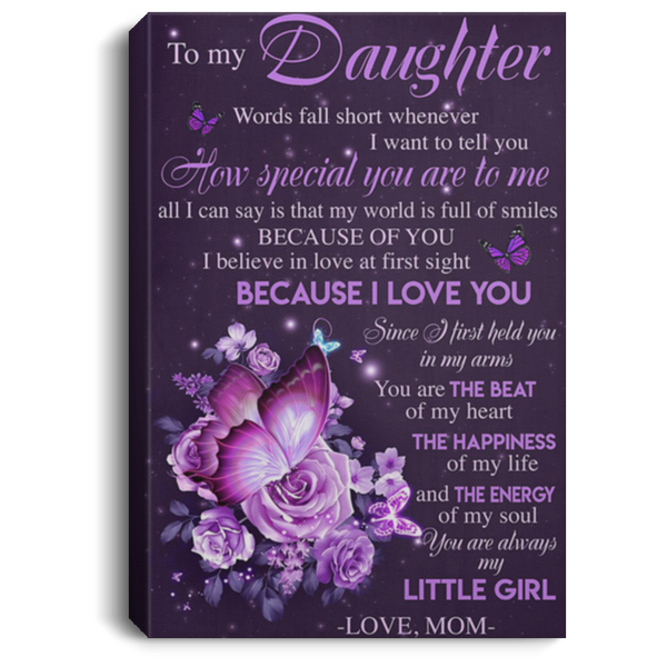 200813BB To My Daughter Love Mom Roses Butterfly Canvas Art Wall Decor Awesome Birthday Christmas Ideas Great Gift Decoration 8x12 12x18 16x24