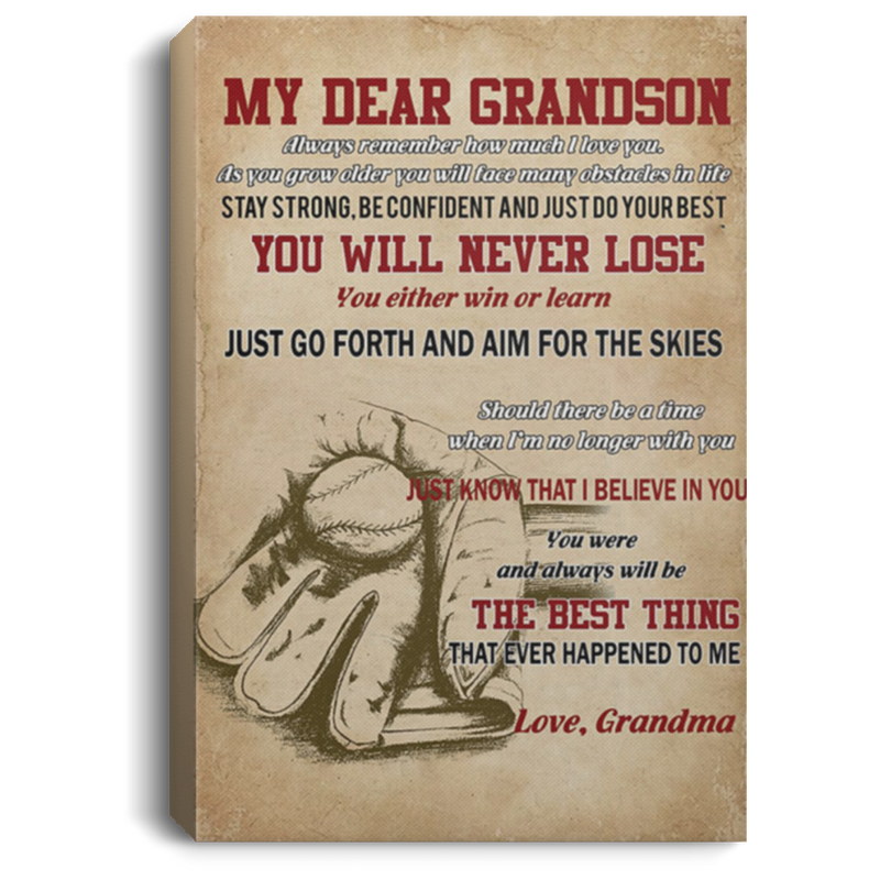 200813BB Best Gift For Grandson From Grandma Stay Strong Be Confident And Just Do Your Best Baseball Canvas Posters For Walls 8x12 12x18 16x24