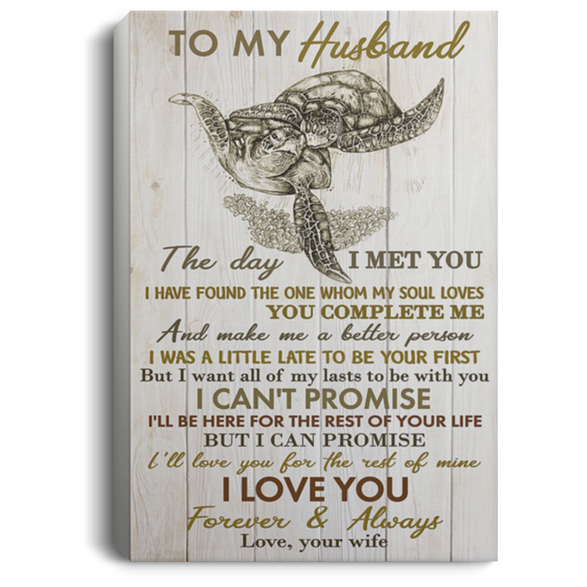 200813BB Turtle Husband Family Canvas Wall Art For Living Room Bedroom - I Can Promise I'll Love You For The Rest Of Mine Poster Gift From Wife