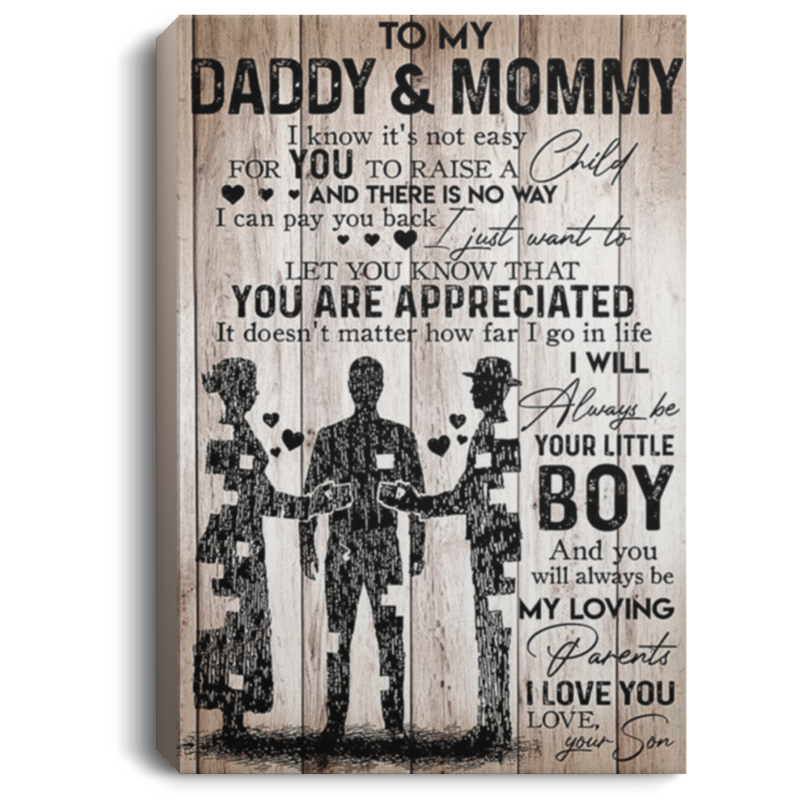 200813BB Daddy & Mommy Family Inspirational Wall Art Canvas From Son Awesome Birthday Christmas Ideas Great Gift Decoration 8x12 12x18 16x24