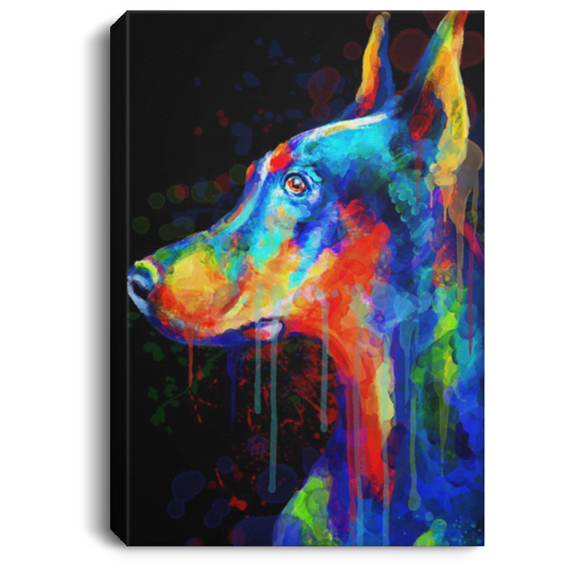 200825G Dog Canvas Wall Art Doberman Colorful Picture Best Birthday Christmas Gag Gift For Men Women Wrapped Ready To Hang 8x12 12x18 16x24