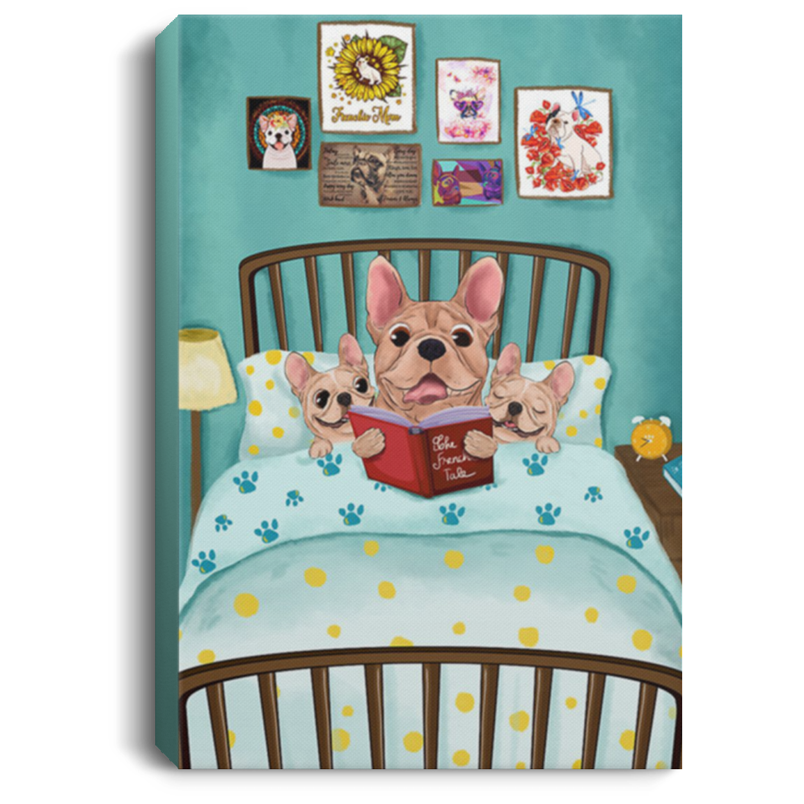 200822H French Bulldog Book Read Book Wall Art Canvas Home Gift For Men Women On Xmas Birthday Wrapped Ready To Hang 8x12 12