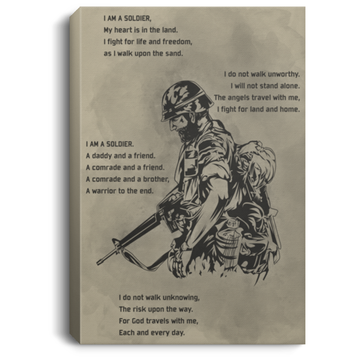 AAA200704 Solider Art Posters Inspirational Canvas Wall Art I Fight For Life And Freedom As I Walk Upon The Sand 8x12 12x18 16x24