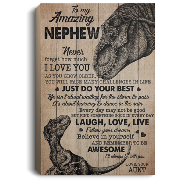 200813BB To My Amazing Nephew From Aunt Dinosaur Family Canvas Art Wall Décor Perfect Birthday Christmas Ideas Great Gift Decoration 8x12 12x18 16x24