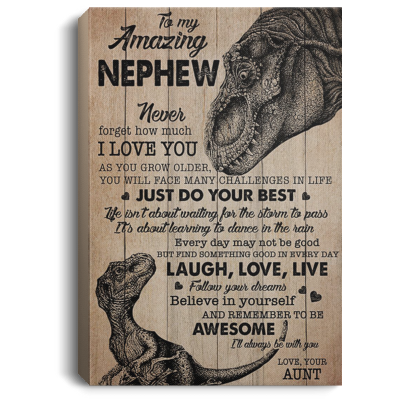 200813BB To My Amazing Nephew From Aunt Dinosaur Family Canvas Art Wall Décor Perfect Birthday Christmas Ideas Great Gift Decoration 8x12 12x18 16x24