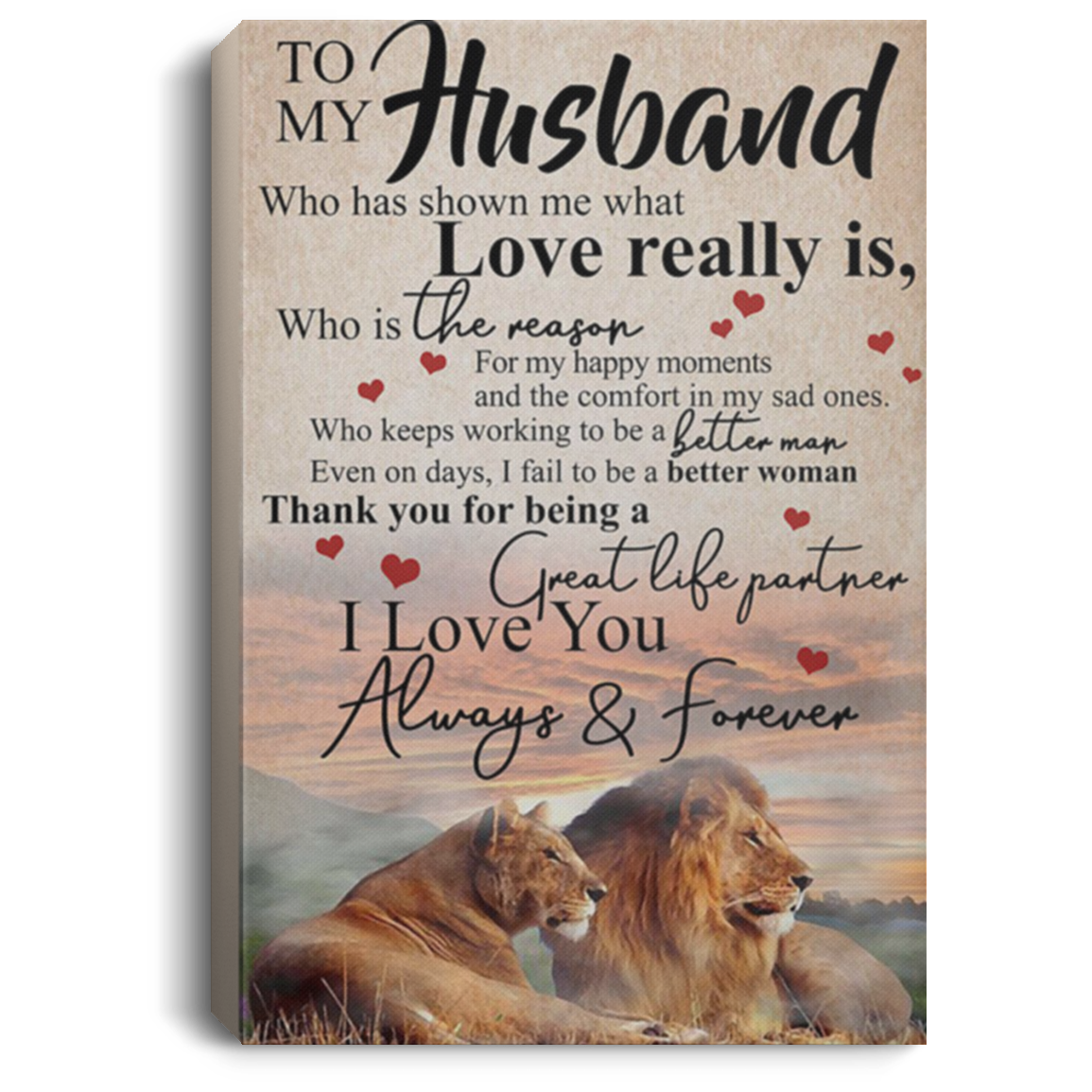 200813BB To My Husband Who Has Shown Me What Love Really Is, Who Is The Reason For My Happy Moment And The Comfort In My Sad Ones Lion Family Canvas Custom