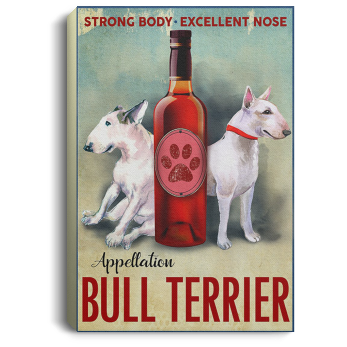 200822H Bull Terrier Strong Body Excellent Nose Canvas Wall Art For Living Room Office Wrapped Ready To Hang 8x12 12x18 16x24