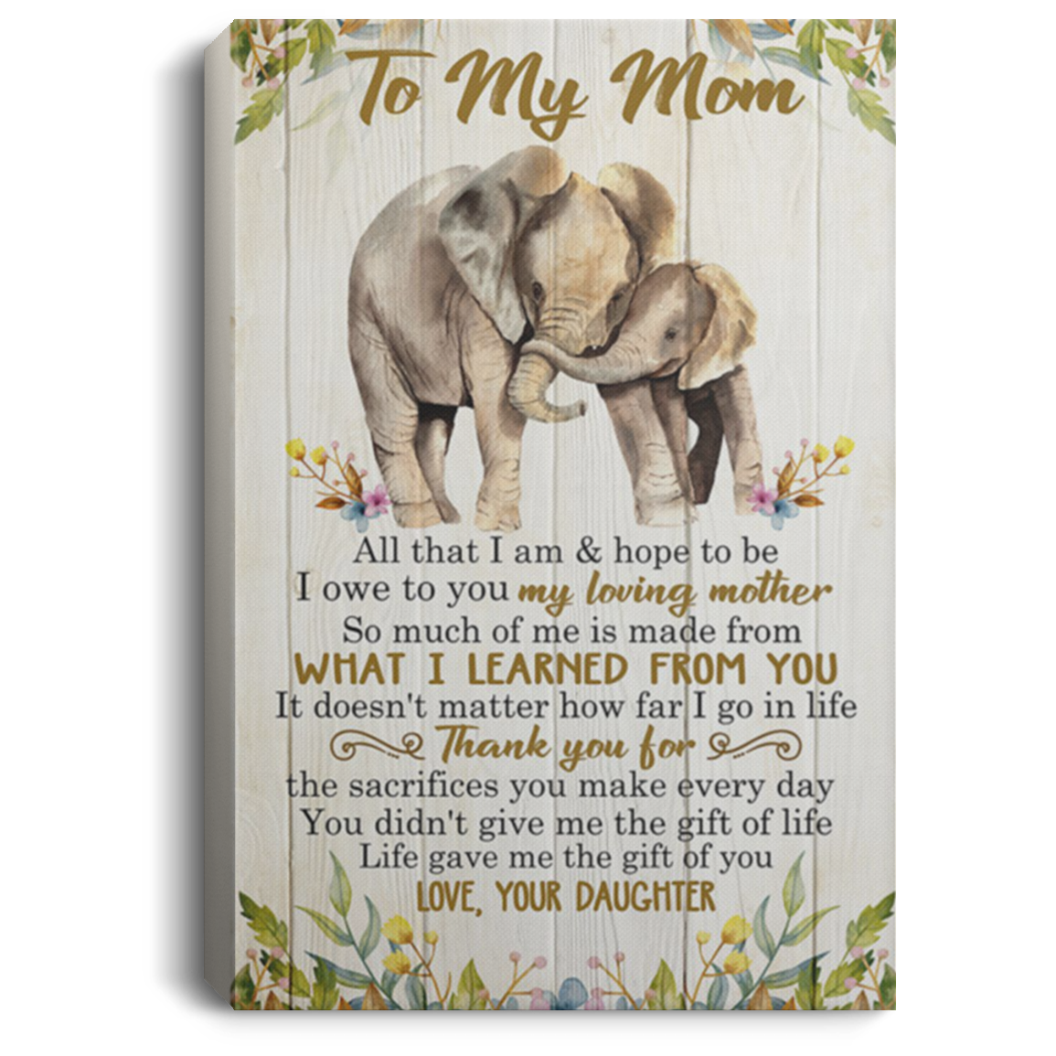 200813BB Mom Gift From Daughter Thank You For The Sacrifices You Make Every Day Elephant Family Canvas Poster Custom Living Room 8x12 12x18 16x24