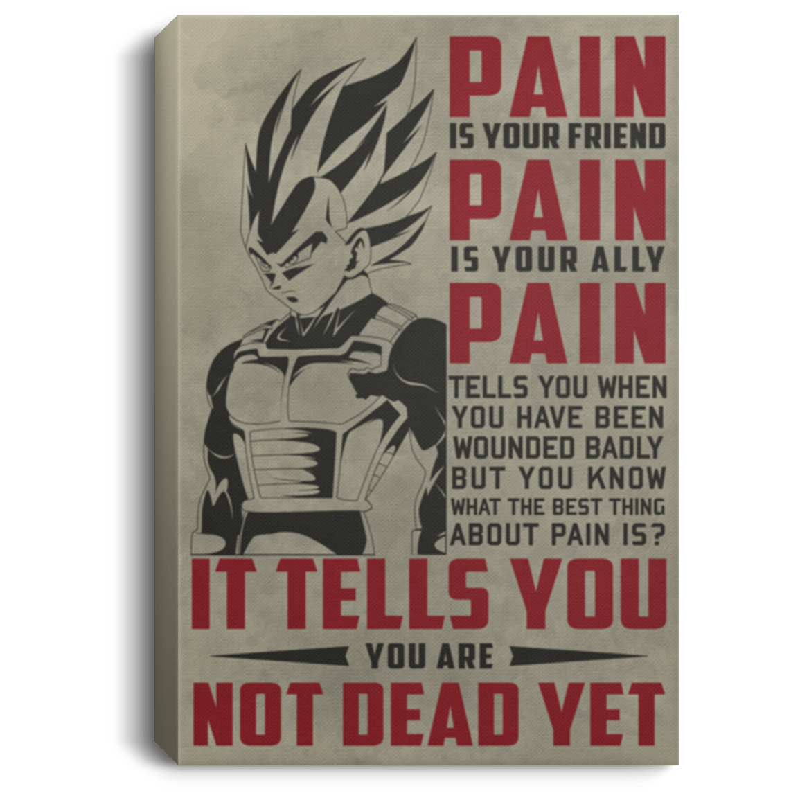 AAA200704 Vegeta Canvas Wall Art For Living Room Bedroom Office Pain Is Your Friend You Are Not Dead Yet - Gift For Dragon Ball Fan 8x12 12x18 16x24