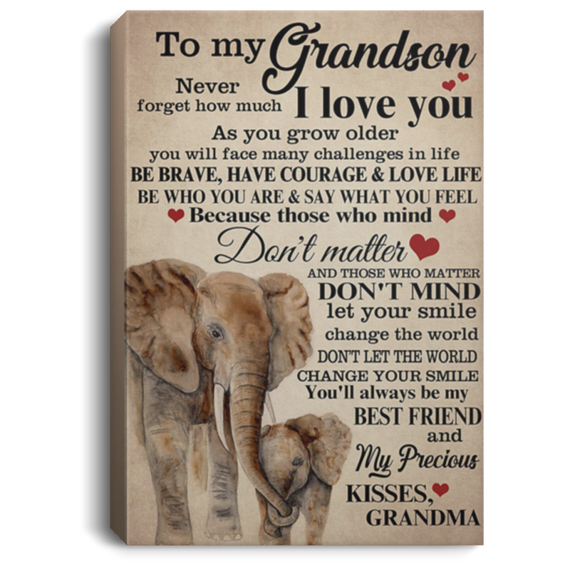 200813BB To My Grandson Elephant Gallery Wrapped Framed Canvas From Grandma You'll Always Be My Best Fiend And My Precious Poster Print 8x12 12x18 16x24