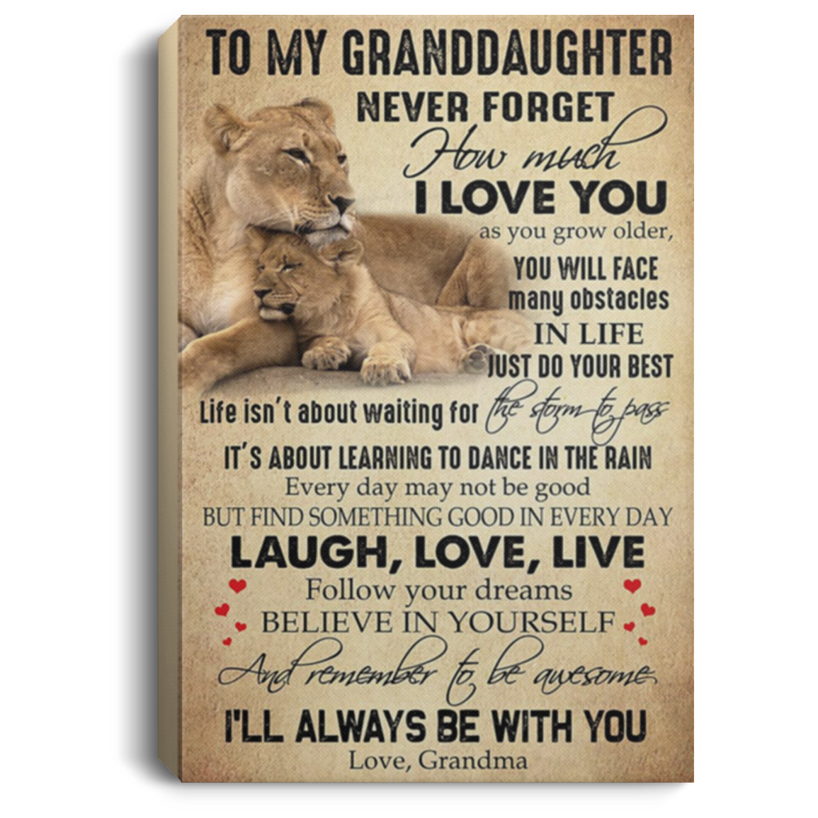 200813BB Canvas Poster Custom Lion To My Granddaughter From Grandma Awesome Birthday Anniversary Christmas Ideas Great Gift Decoration 8x12 12x18 16x24