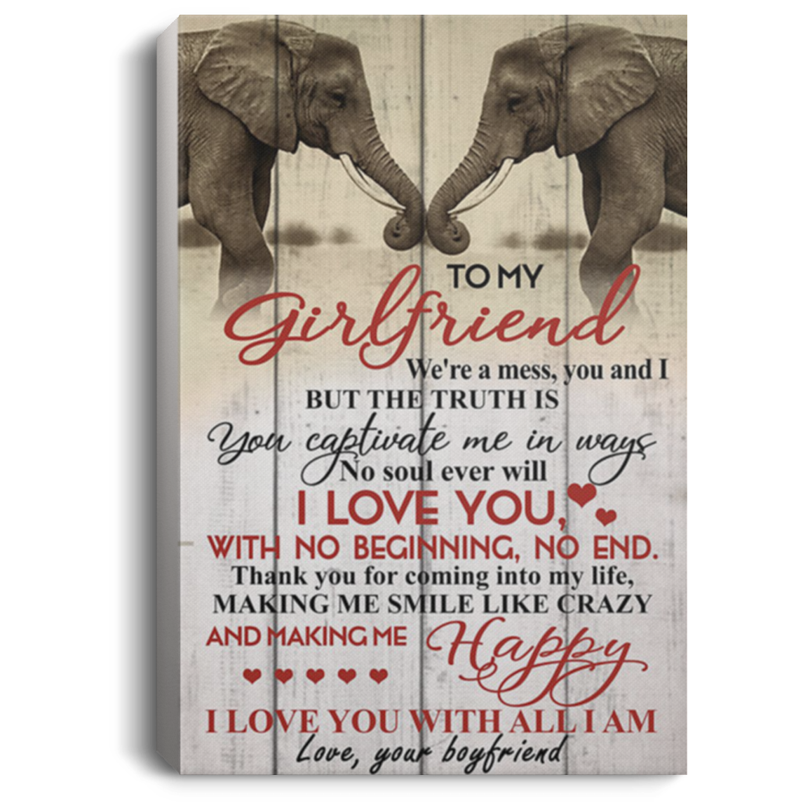 200813BB To My Girlfriend Elephant Wall Art Canvas Vertical Thank You For Coming Into My Life Poster Gift From Boyfriend