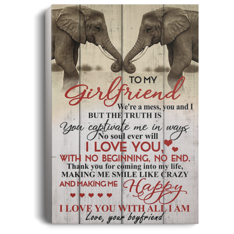 200813BB To My Girlfriend Elephant Wall Art Canvas Vertical Thank You For Coming Into My Life Poster Gift From Boyfriend