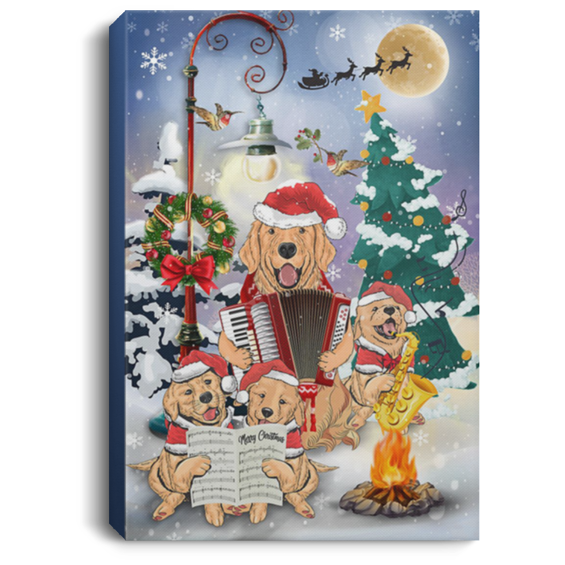 200825G Golden Retriever Christmas Canvas Wall Art For Living Room Bedroom Wrapped Ready To Hang 8x12 12x18 16x24