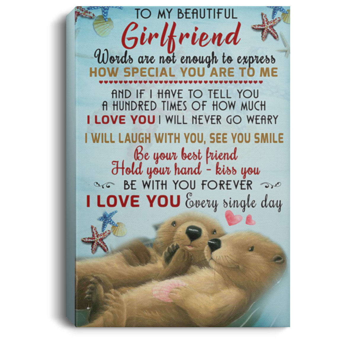 200813BB To My Beautiful Girlfriend Otter Family Canvas Wall Art Personalized I Will Laugh With You See You Smile Poster Gift From Boyfriend