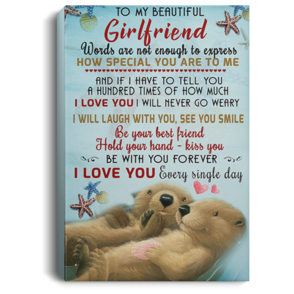 200813BB To My Beautiful Girlfriend Otter Family Canvas Wall Art Personalized I Will Laugh With You See You Smile Poster Gift From Boyfriend