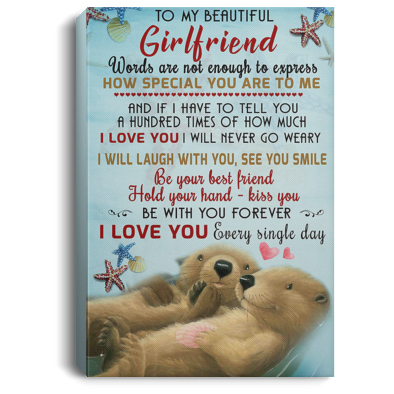 200813BB To My Beautiful Girlfriend Otter Family Canvas Wall Art Personalized I Will Laugh With You See You Smile Poster Gift From Boyfriend