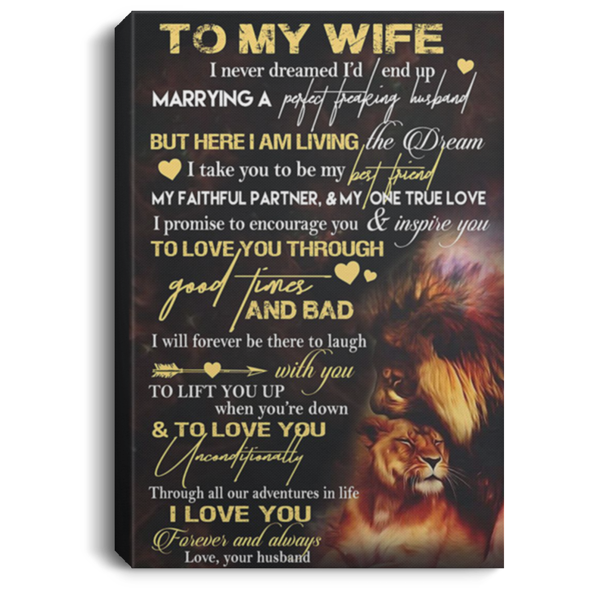 200813BB To My Wife Love Husband Lion Family Inspirational Wall Art Canvas I Promise To Encourage You & Inspire You To Love You Through Good Times An Bad 8x12 12x18 16x24