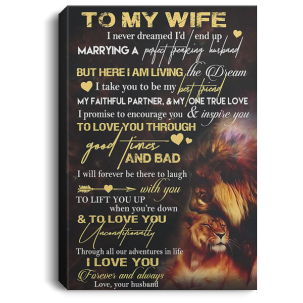 200813BB To My Wife Love Husband Lion Family Inspirational Wall Art Canvas I Promise To Encourage You & Inspire You To Love You Through Good Times An Bad 8x12 12x18 16x24