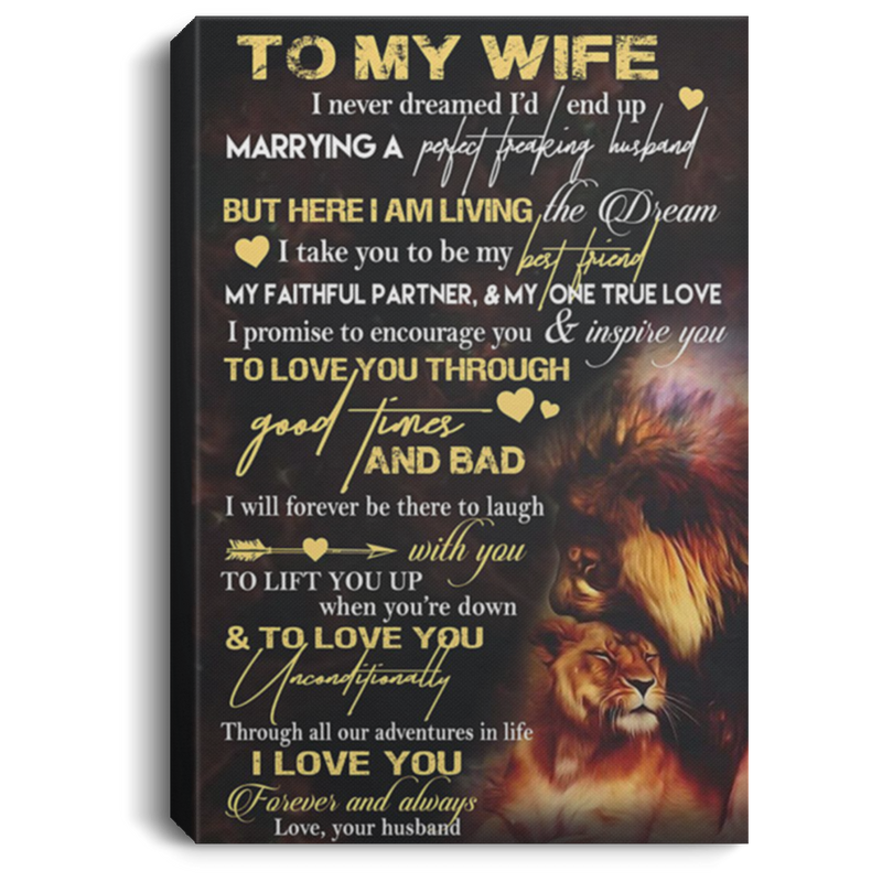 200813BB To My Wife Love Husband Lion Family Inspirational Wall Art Canvas I Promise To Encourage You & Inspire You To Love You Through Good Times An Bad 8x12 12x18 16x24