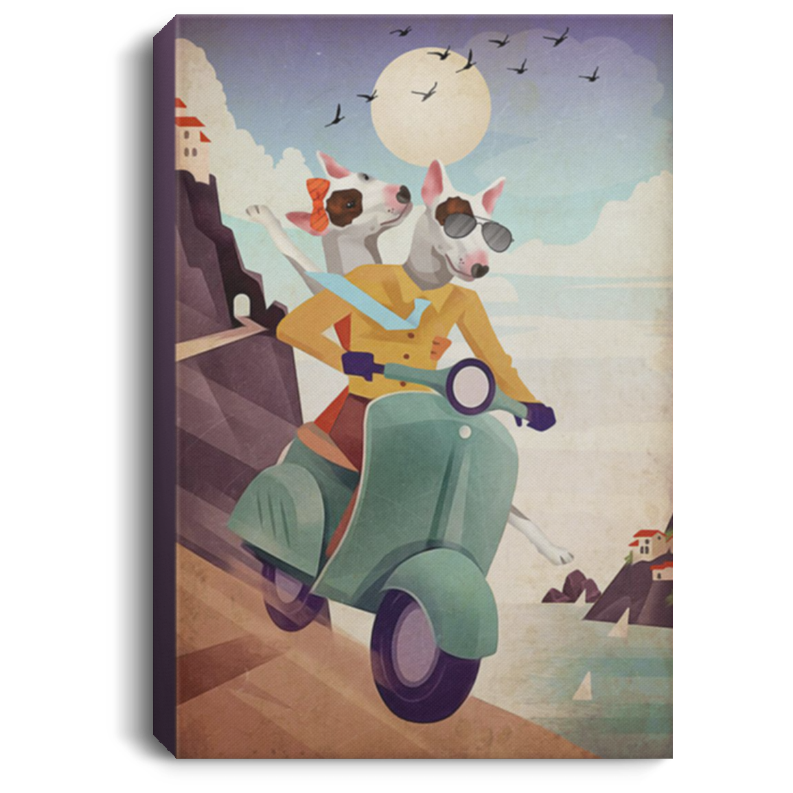 200822H Bull Terrier motorbike Canvas Art Wall Decor Funny Gift For Men Women On Birthday Christmas Wrapped Ready To Hang 8x12 12x18 16x24