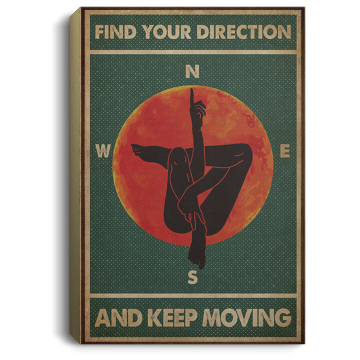 200818EE Retro Green Find Your Direction And Keep Moving Yoga Wall Art Canvas For Living Room Bedroom Office Idea Great Gift Decoration 8x12 12x18 16x24