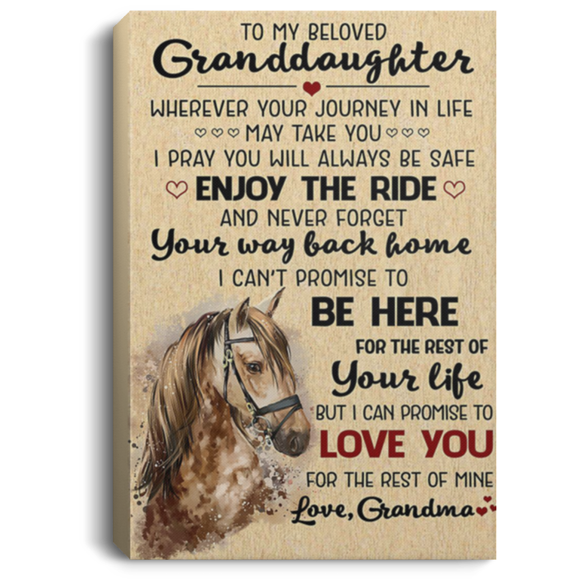 200813BB Grandma To Granddaughter Horse Art Posters Inspirational Canvas Wall Art I Can Promise To Love You For Rest Of Mine 8x12 12x18 16x24