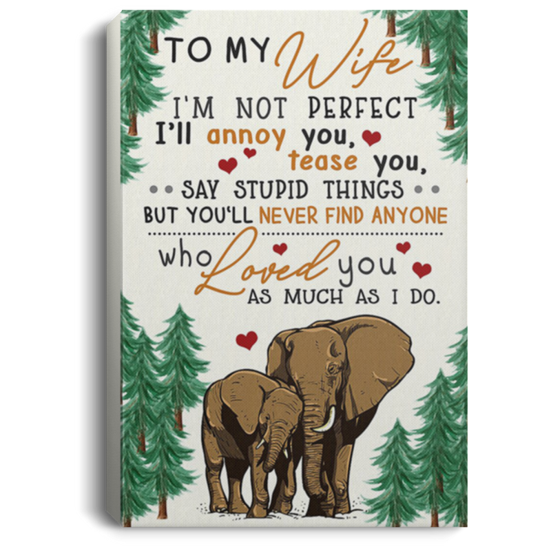 200813BB Wife Gift From Husband I'm Not Perfect I'll Annoy You Tease You Say Stupid Things Elephant Gallery Wrapped Canvas Wall Art Print 8x12 12x18 16x24