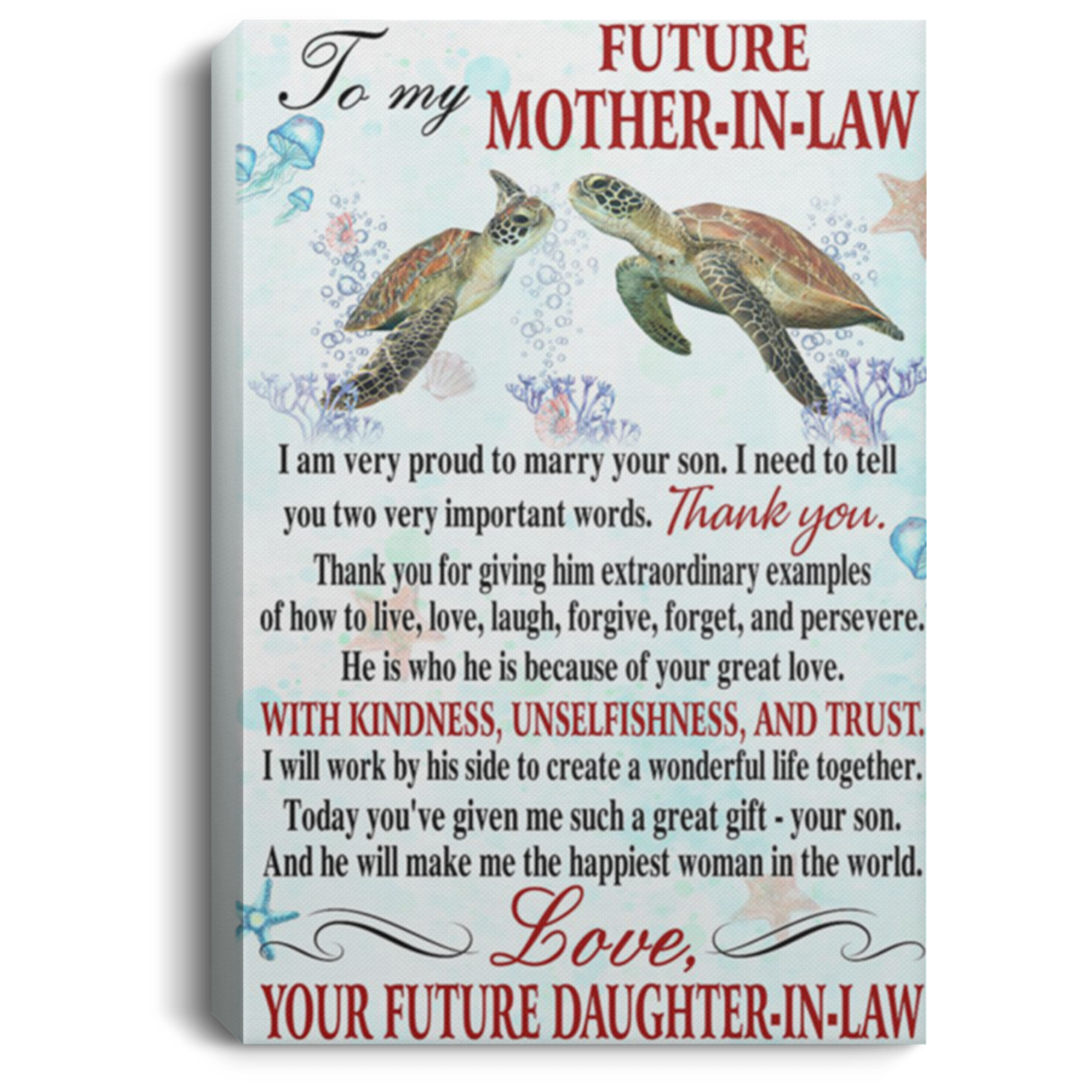 200813BB Future Mother In Law Gift From Daughter I Am Very Proud To Marry Your Son Sea Turtle Family Canvas Wall Art Poster 8x12 12x18 16x24