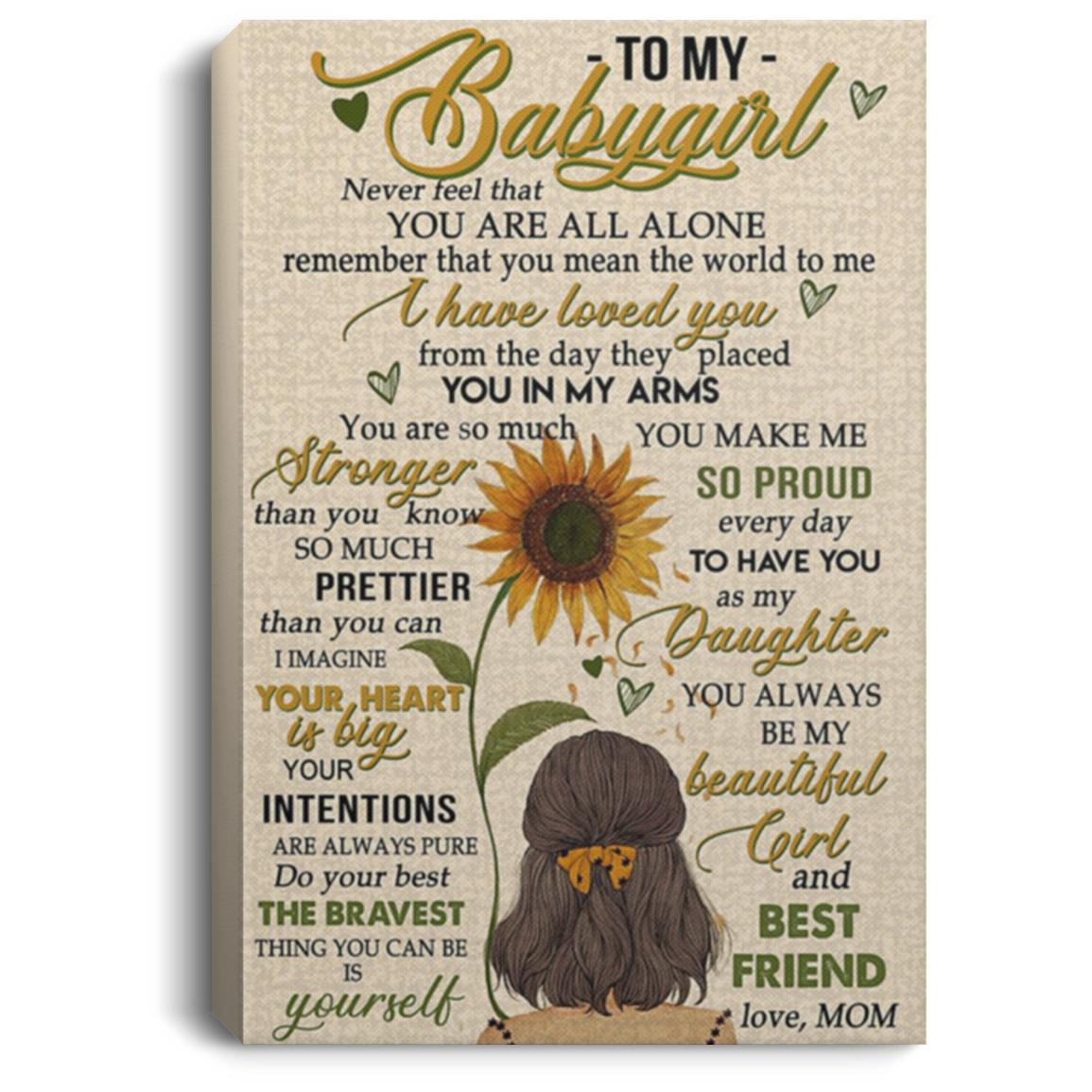 200813BB To My Baby Girl From Mom Sunflower Canvas Art Wall Decor Awesome Birthday Christmas Ideas Great Gift Decoration 8x12 12x18 16x24