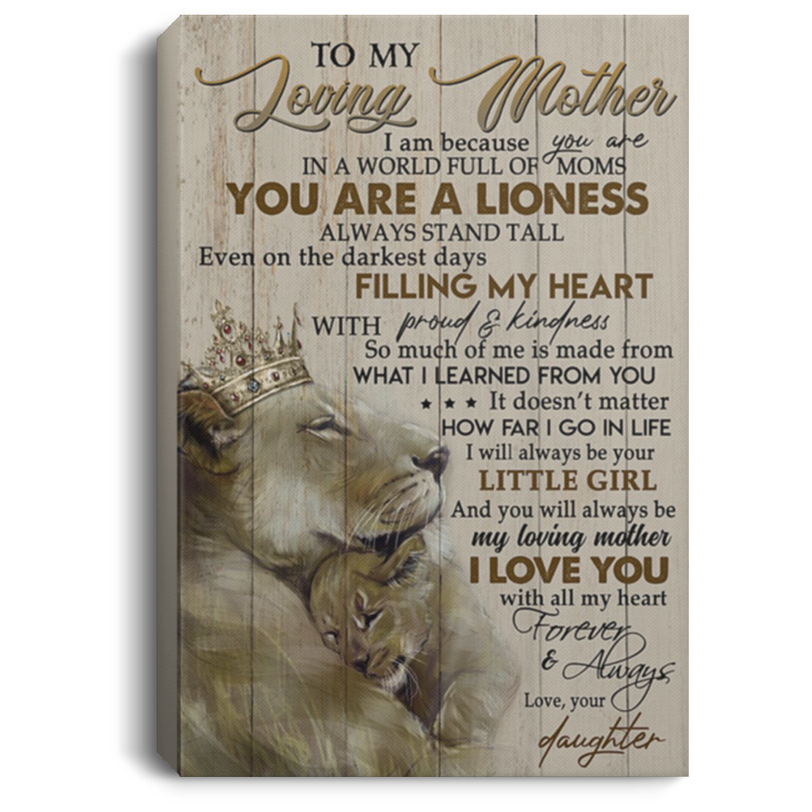 200813BB To My Loving Mother From Daughter Lion Canvas Wall Art Inspirational Quotes Perfect Birthday Christmas Ideas Great Gift Decoration 8x12 12x18 16x24