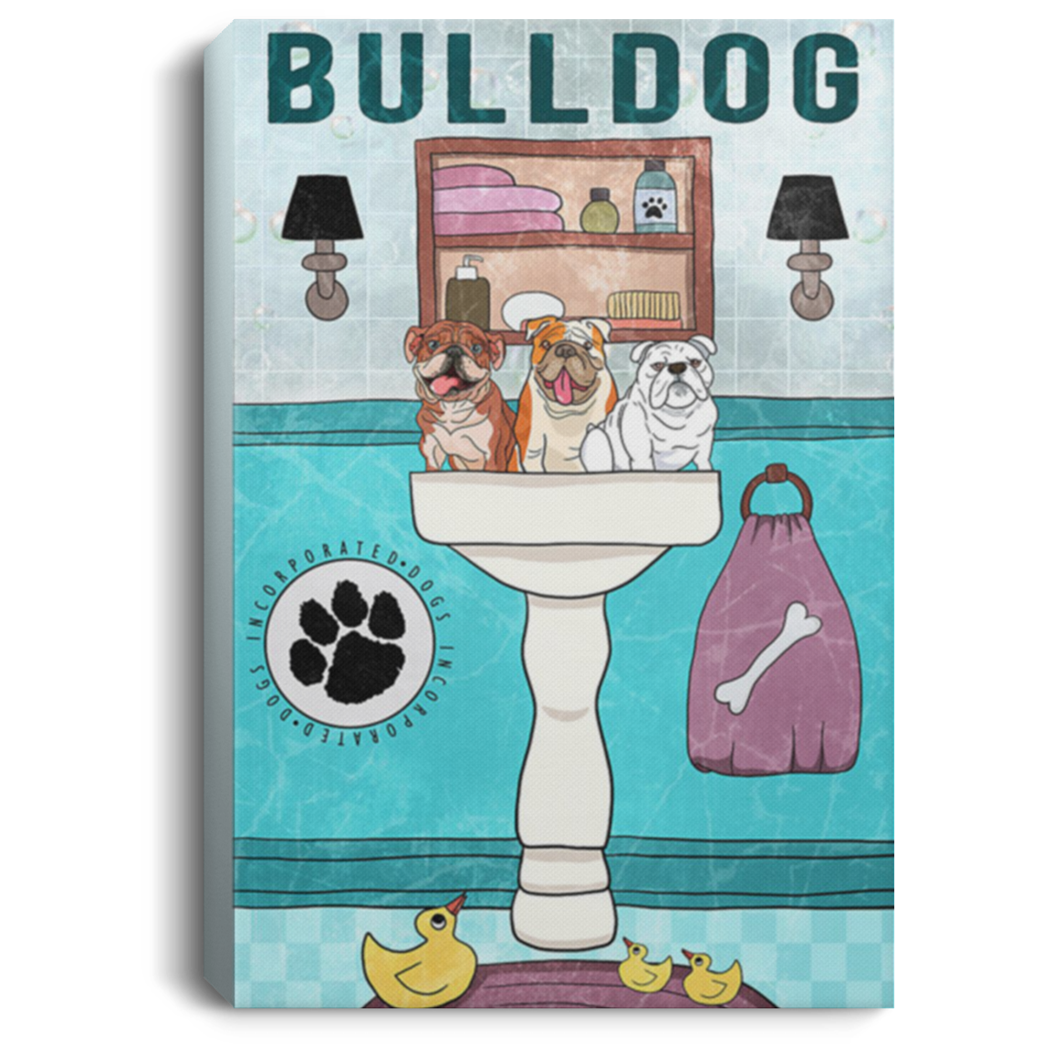 200822H Bulldogs On The Sink Canvas Wall Art Funny Gift For Men Women On Birthday Christmas Wrapped Ready To Hang 8x12 12x18 16x24